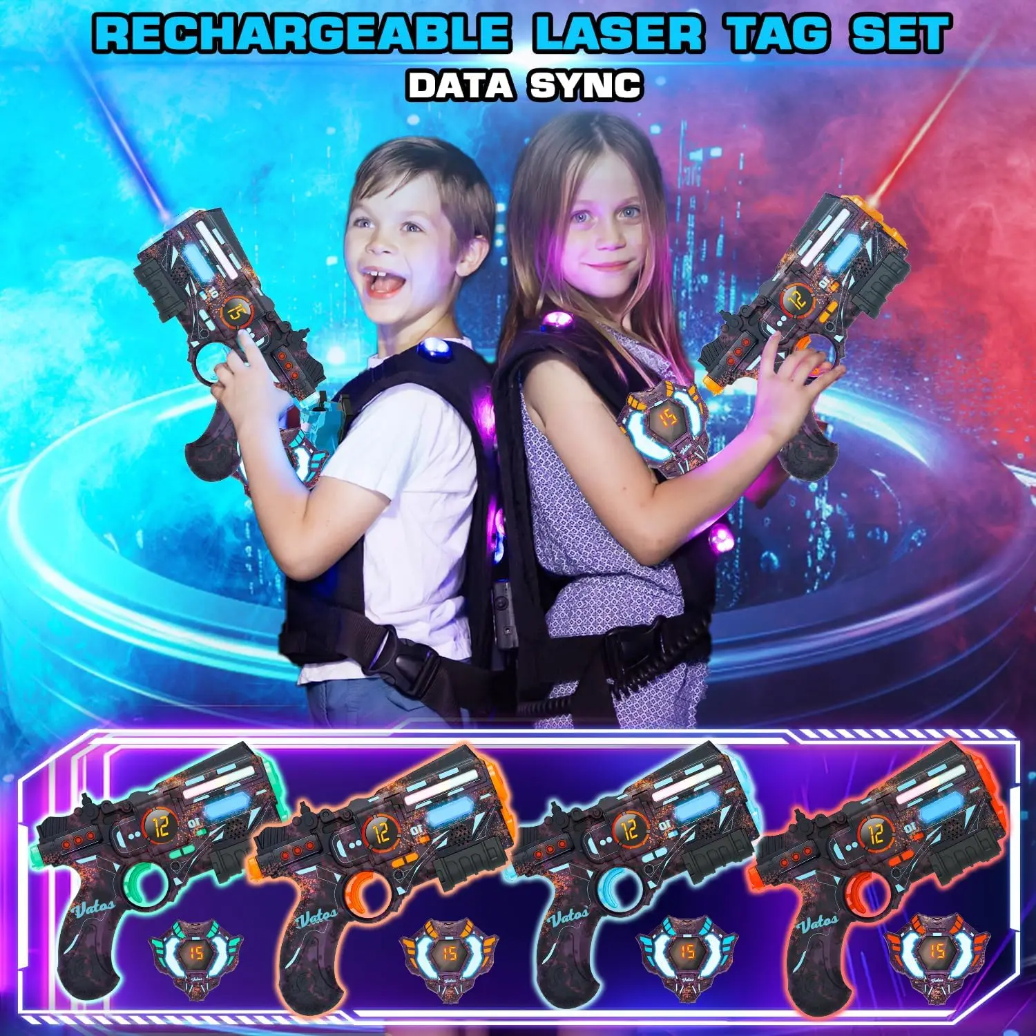 VATOS 4-Player Rechargeable Laser Tag Set - Infrared Guns & Vests w/ Data Sync - Image 3