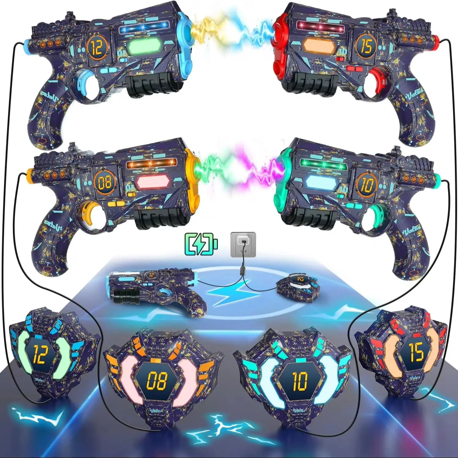 VATOS 4-Player Rechargeable Laser Tag Set - Infrared Guns & Vests w/ Data Sync