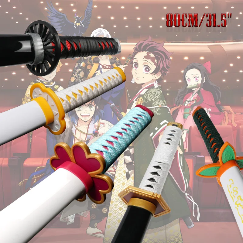 80cm Demon Slayer Rengoku Wooden Sword Prop - Tanjiro Samurai Toy