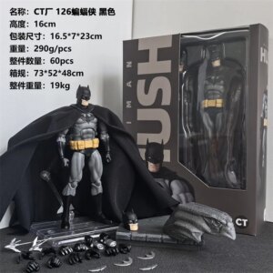 Batman Hush action figure set including accessories and packaging, featuring a detailed figure in a black cape.