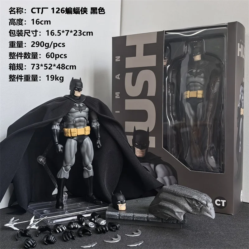 Batman Hush action figure set including accessories and packaging, featuring a detailed figure in a black cape.