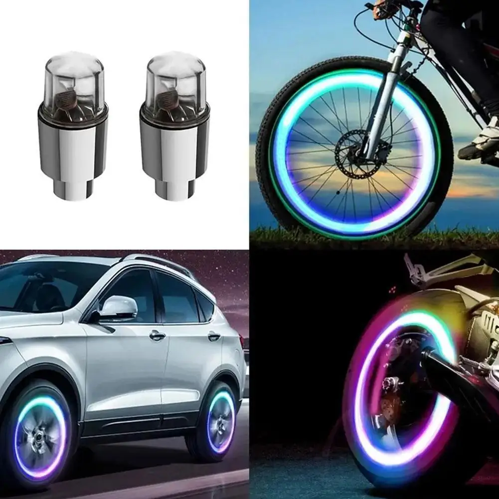 2pcs Luminous Tire Valve Cover Universal Led Waterproof Light