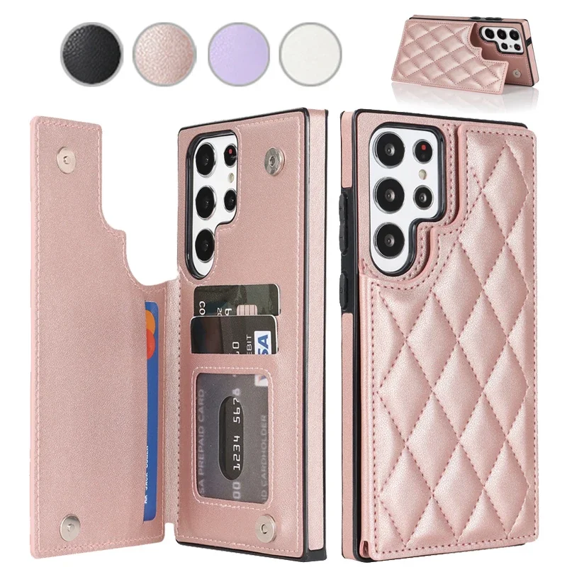 Wallet Small Fragrance Card Slot Flip Leather Case For Samsung Galaxy S25 Ultra S24 FE S23 S22 S21 S20 FE Note 20 10 Plus Cover