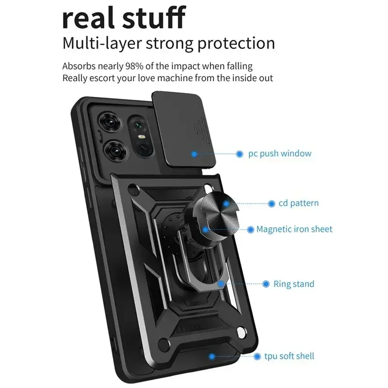 Shockproof Armor Case for Motorola Edge 50 40 NEO 30 Pro Ultra Fusion G04 G34 G84 G54 G42 Ring Holder Slide Lens Protect Cover - Image 6