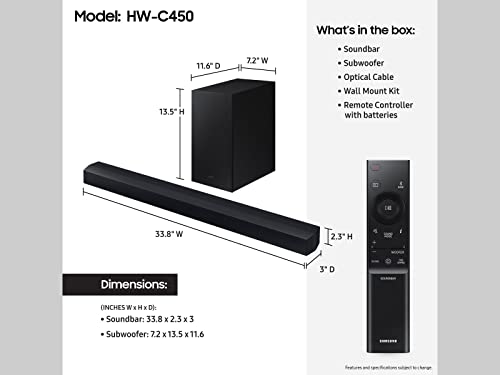 Samsung HW-C450 2.1ch Soundbar w/DTS Virtual X, Subwoofer Included, Bass Boost, Adaptive Sound Lite, Game Mode, Bluetooth, Wireless Surround Sound Compatible - Image 7