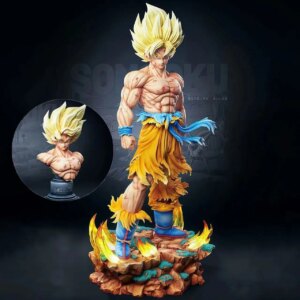 Dragon Ball Z Son Goku Figure Replaceable Heads Led Base Statue