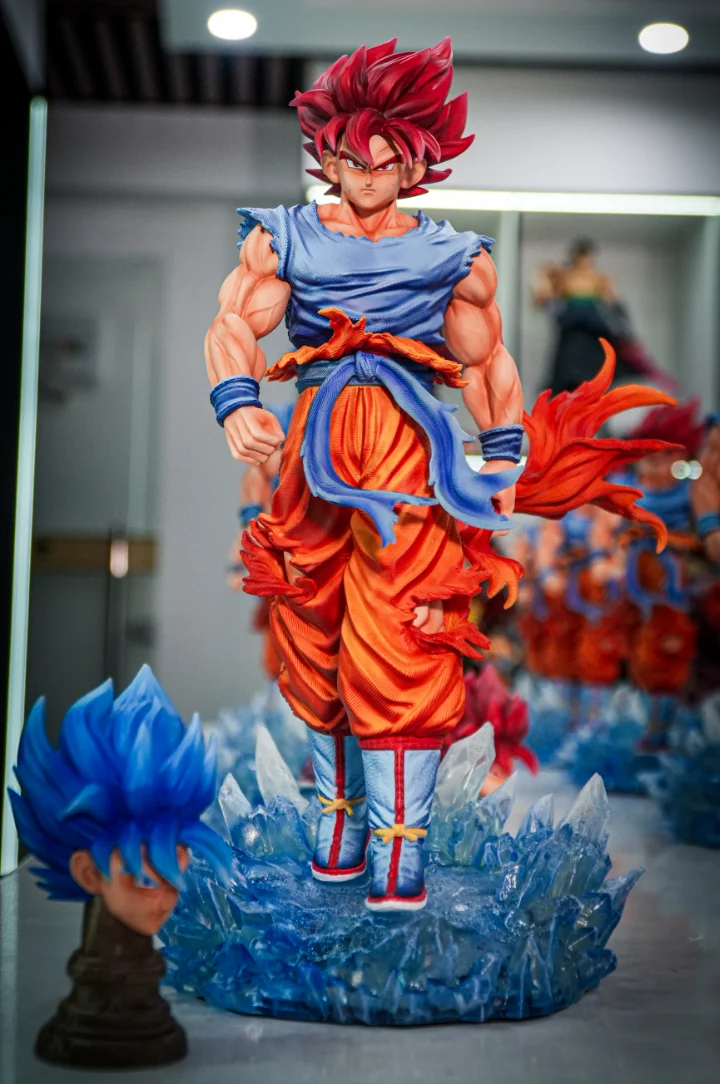 Dragon Ball Super Saiyan Blue Goku -33CM Double Headed Carving Luminous Statue Model Handmade
