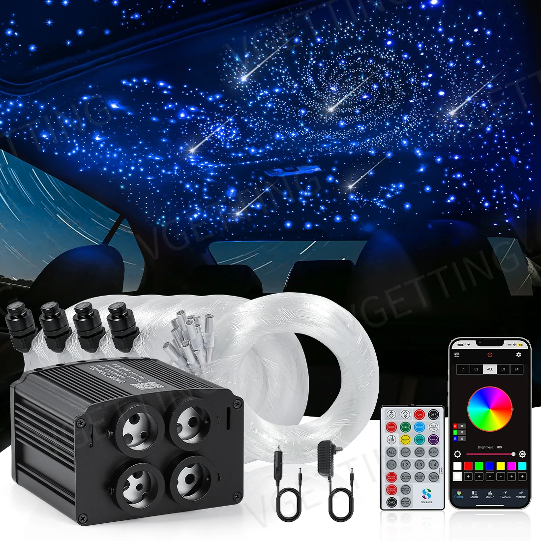 4Port 32W Twinkle RGBW Meteor Starlight Headliner Star Ceiling Light 860pcs Fiber Optic For Car Home APP&RF Remote Star Sky Roof - Image 2