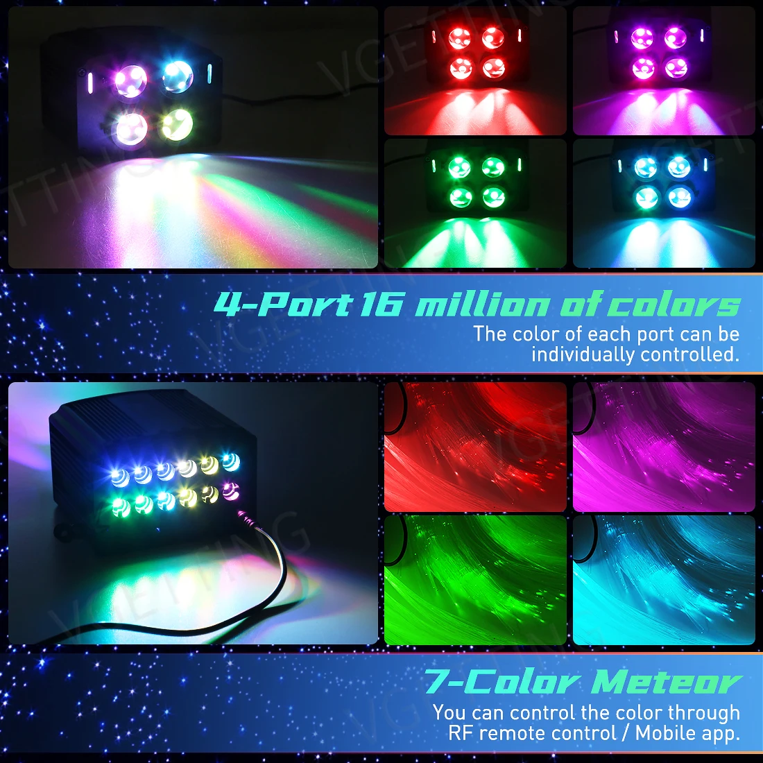 4Port 32W Twinkle RGBW Meteor Starlight Headliner Star Ceiling Light 860pcs Fiber Optic For Car Home APP&RF Remote Star Sky Roof - Image 3