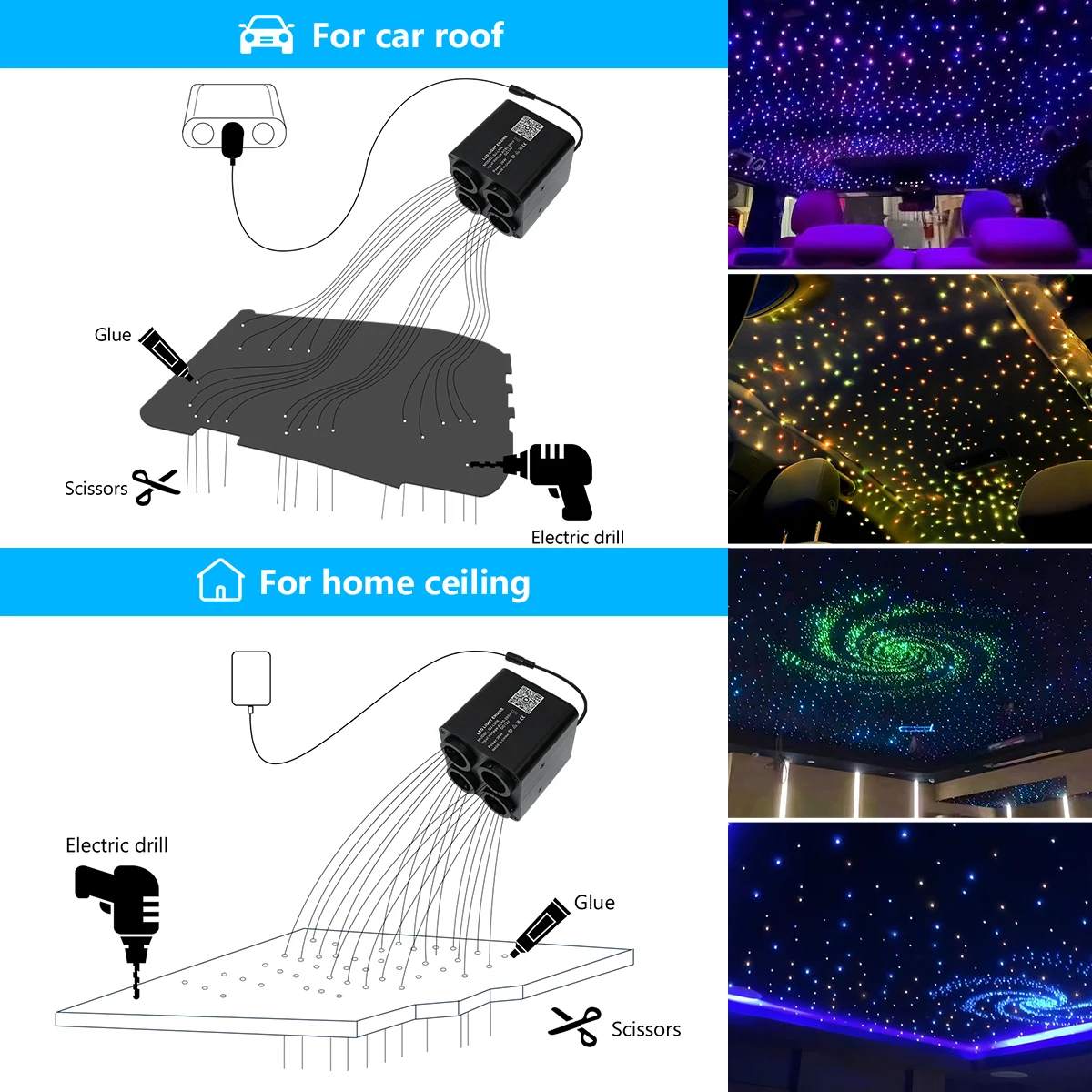 36w fiber optic flashing light, 4 colors, starry sky light, app remote control, car home fiber optic light RGBW, starry sky deco - Image 3