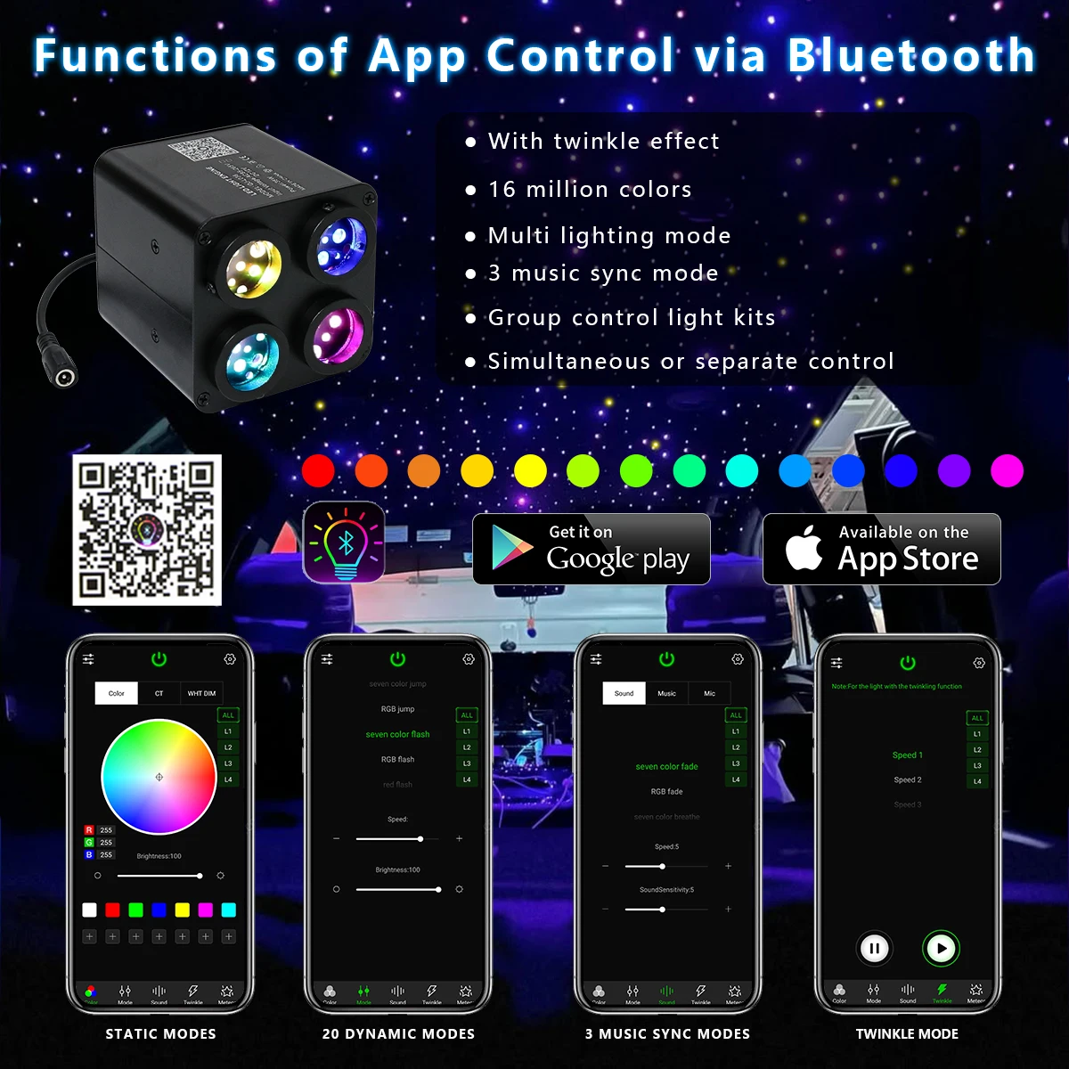 36w fiber optic flashing light, 4 colors, starry sky light, app remote control, car home fiber optic light RGBW, starry sky deco - Image 2