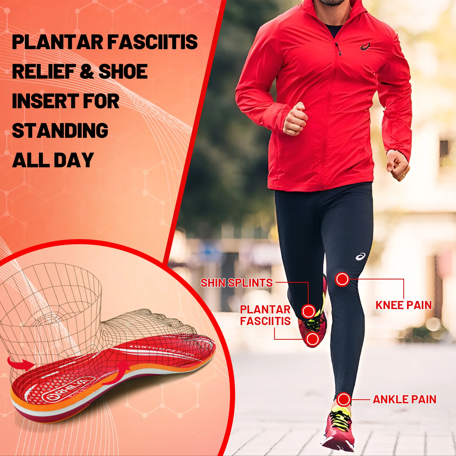 220lbs+ Plantar Fasciitis Orthopedic Sport Insole High Arch Support Men Women Sole, Flat Feet Pain Relief Orthotic Shoe Insert - Image 5