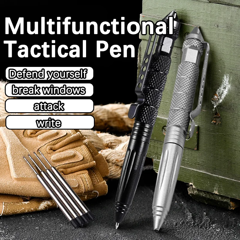 High Quality Metal Military Tactical Pen School Student Office Ballpoint Pens Emergency Glass Breaker Self Defense EDC Supplies