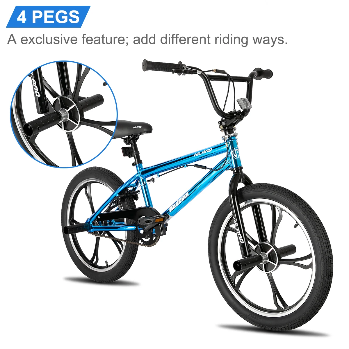 Hiland 20 Inch Kids BMX Bike for Boys Girls Ages 5-12, 360 Degree Rotor Freestyle, 4 Pegs Single Speed Kid’s BMX Bicycle - Image 5