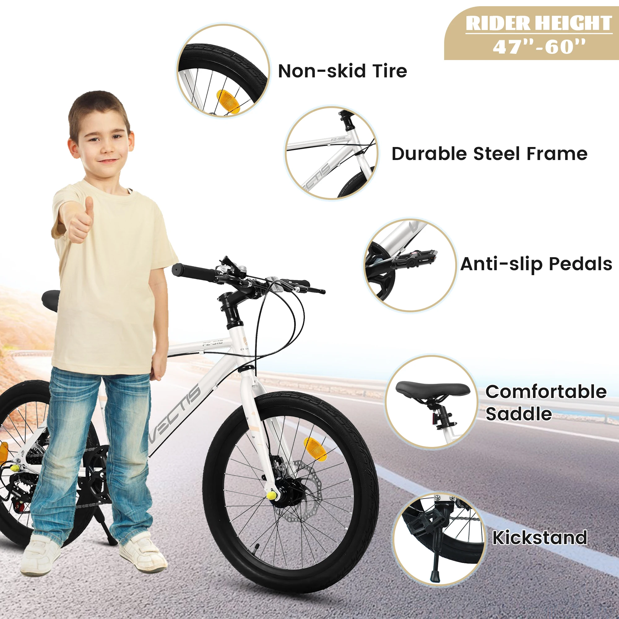 20 Inch Kids Bike for Boys Girls, 7-Speed Children Road Bike with Steel Frame and Dual Disc Brakes for Ages 6-12 Years Old - Image 2