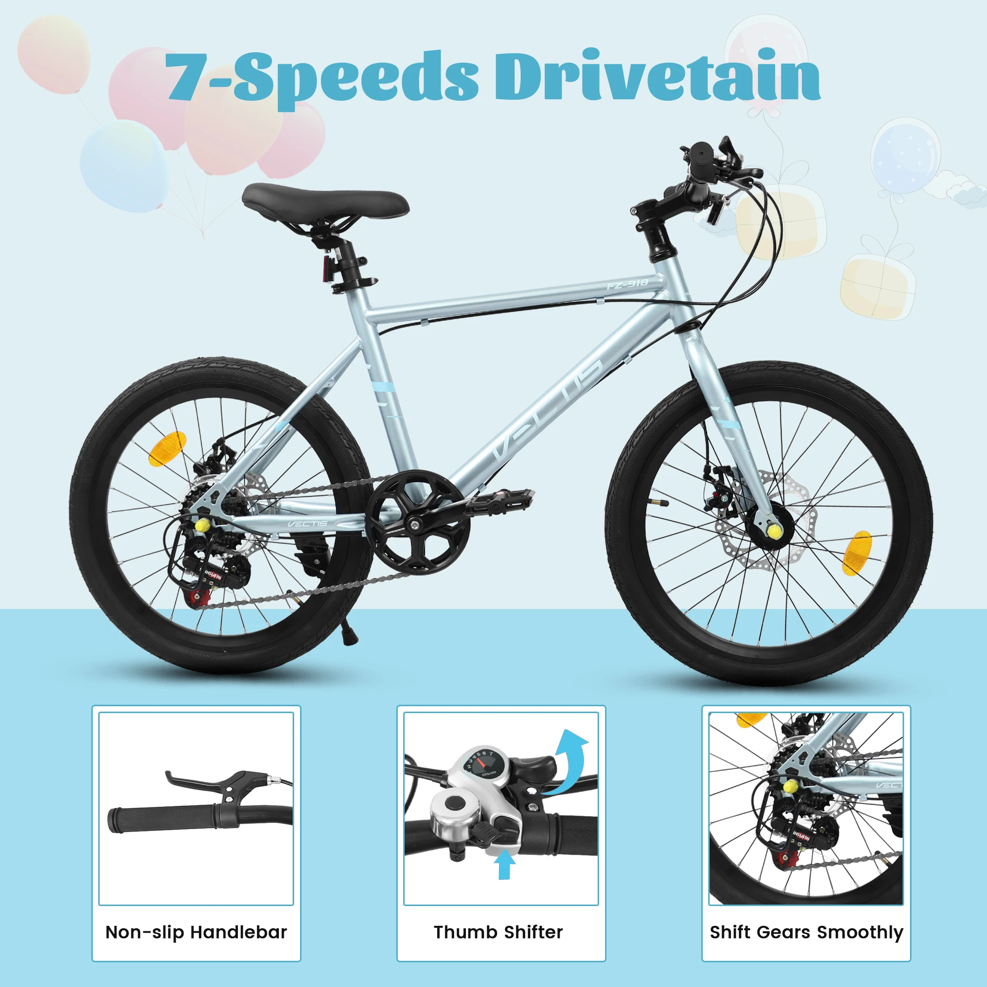 20 Inch Kids Bike for Boys Girls, 7-Speed Children Road Bike with Steel Frame and Dual Disc Brakes for Ages 6-12 Years Old - Image 5