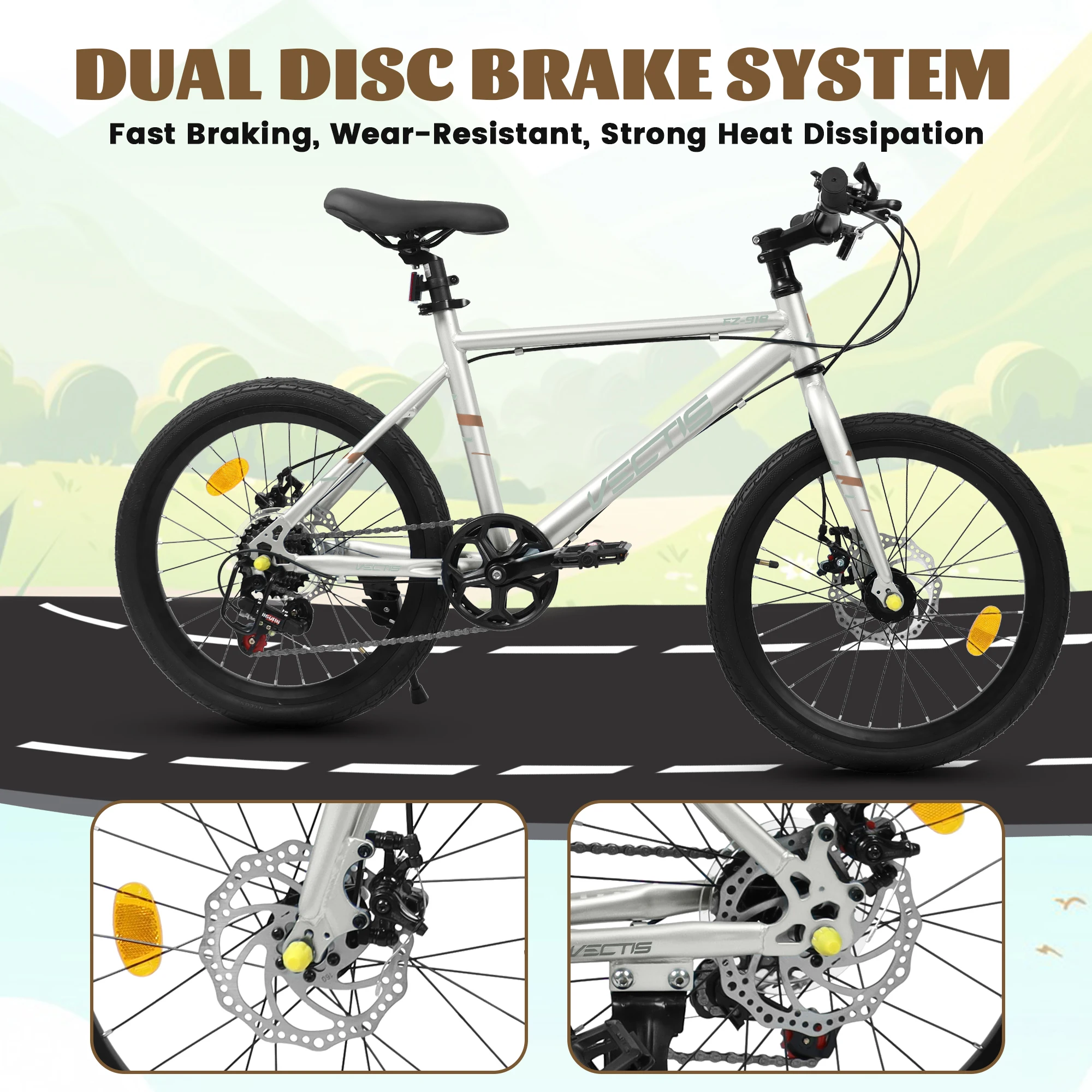 20 Inch Kids Bike for Boys Girls, 7-Speed Children Road Bike with Steel Frame and Dual Disc Brakes for Ages 6-12 Years Old - Image 4