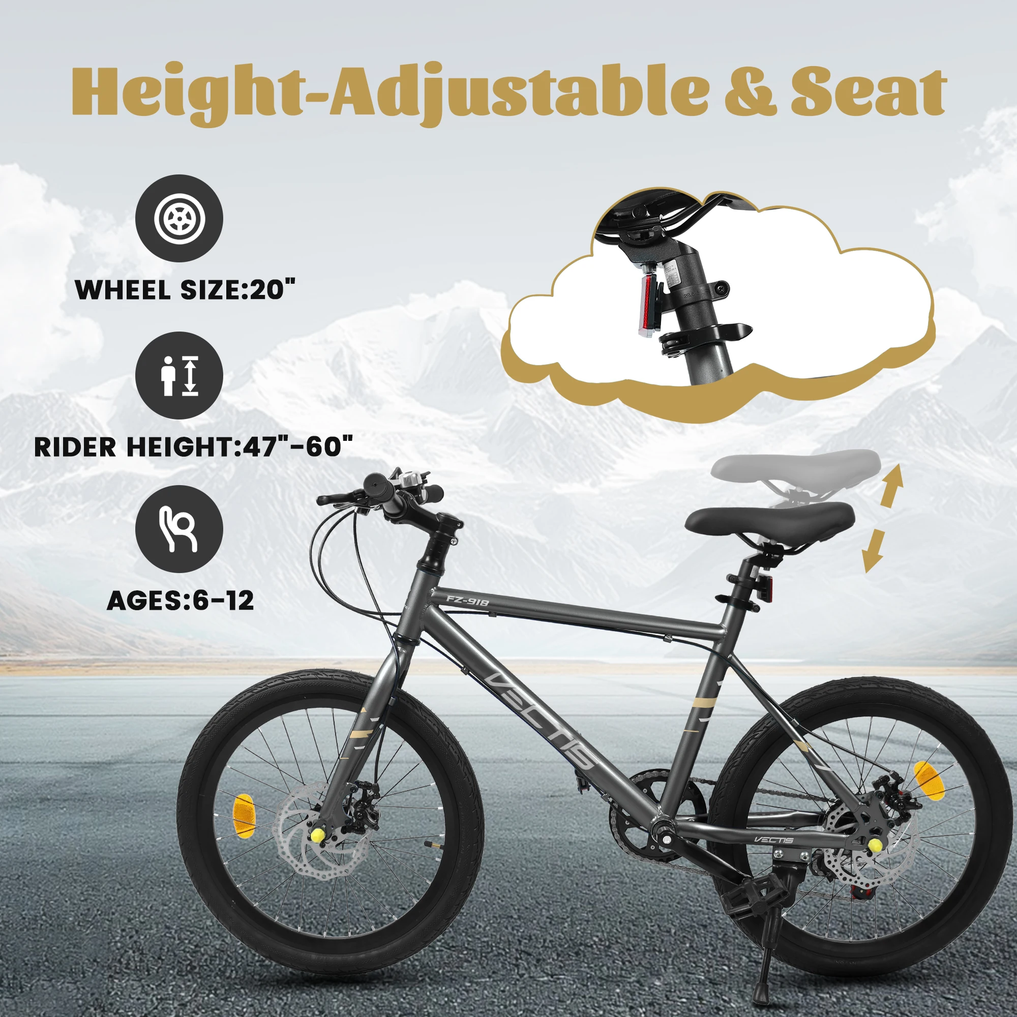 20 Inch Kids Bike for Boys Girls, 7-Speed Children Road Bike with Steel Frame and Dual Disc Brakes for Ages 6-12 Years Old - Image 3