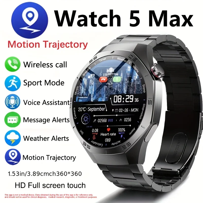 Men's AMOLED Screen GPS Motion trajectory Heart Rate Bluetooth Calls SmartWatch Waterproof
