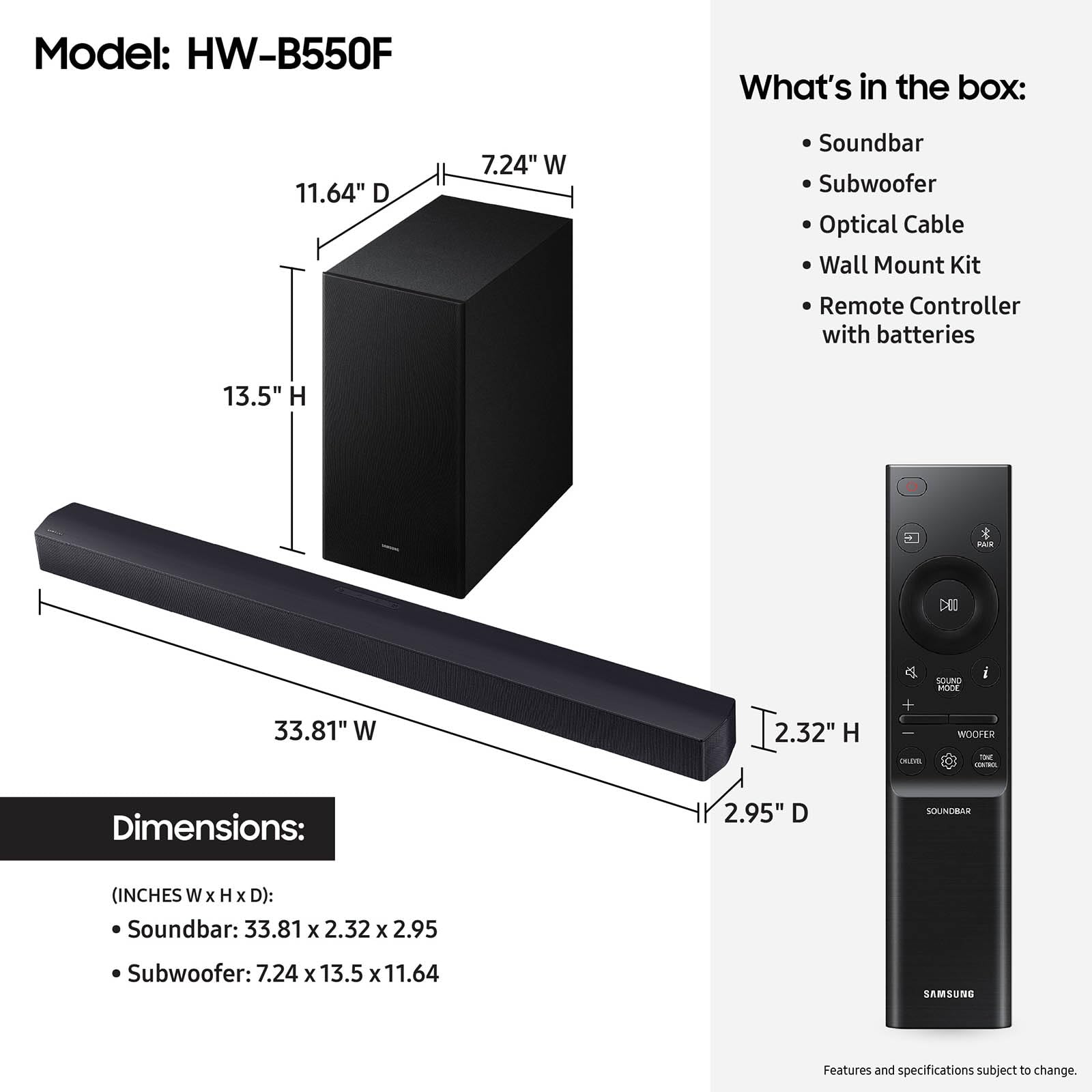 Samsung B-Series Soundbar HW-B550F 2.1 ch DTS Virtual:X Soundbar with Subwoofer (2025 Model) Voice Enhance Mode, Bass Boost, Adaptive Sound - Image 8