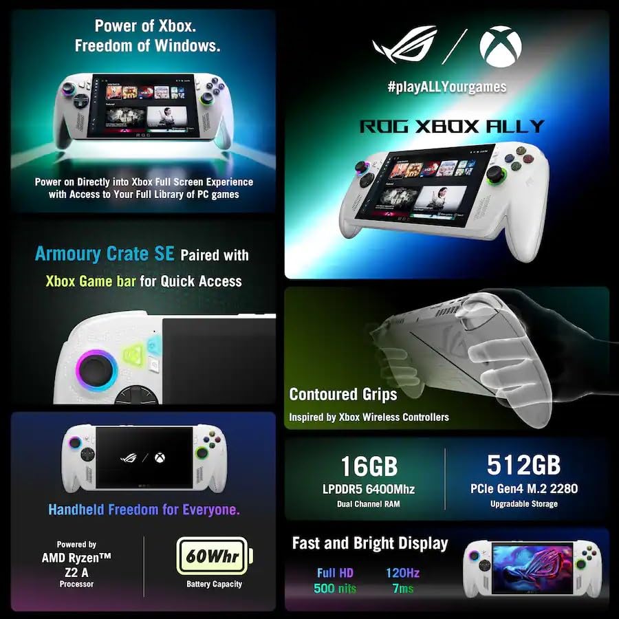 ASUS ROG Xbox Ally 7" FHD Gaming Handheld Console, 120Hz IPS LED Touch Screen, AMD Ryzen Z2 A Processor, 16GB with 2TB SSD, Windows 11, with GSF 3-in-1 Kit - Image 6