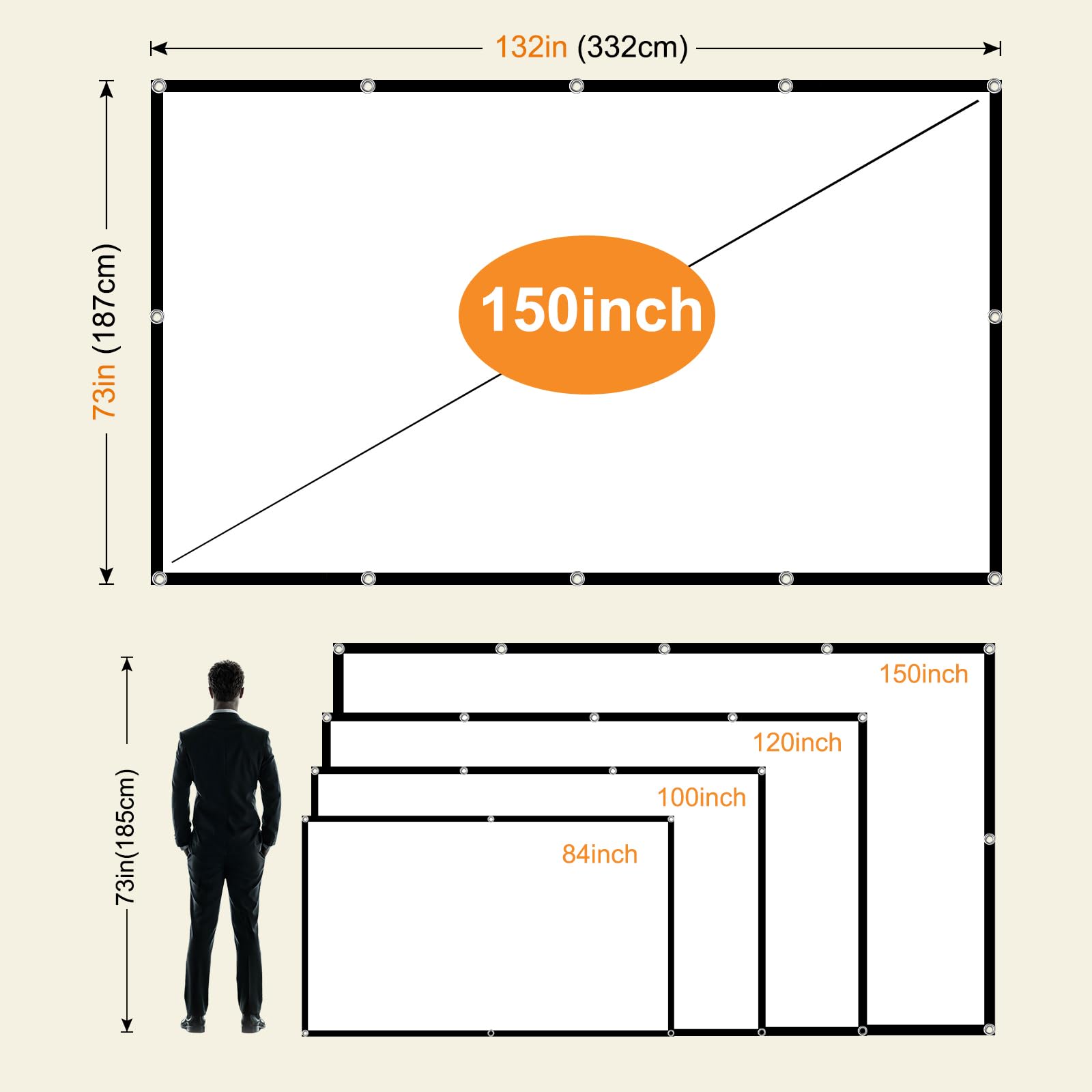 Projector Screen,XINLEMY 150-inch Projection Screen 4K 16:9 HD Foldable Portable Movie Screen Outdoor Indoor Double-Sided Cinema Screen for Movie Home Theater Backyard Partying - Image 2