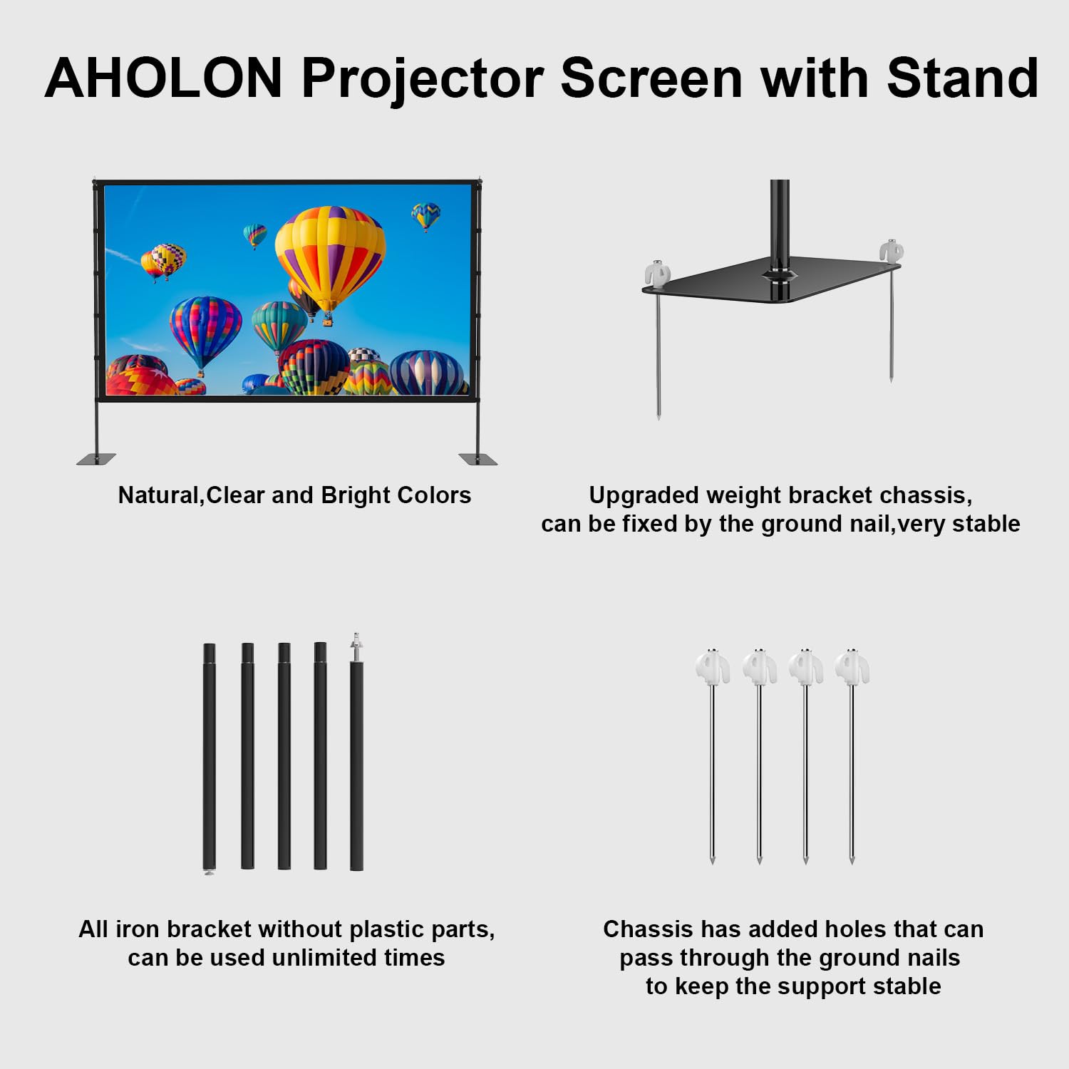 Outdoor Projector Screen with Stand - 120 inch Portable Projector Screens Indoor Outdoor Projector Screen 16:9 4K HD Outdoor Movie Screen with Carry Bag,Enioy Home Theater Projection Screen. - Image 6