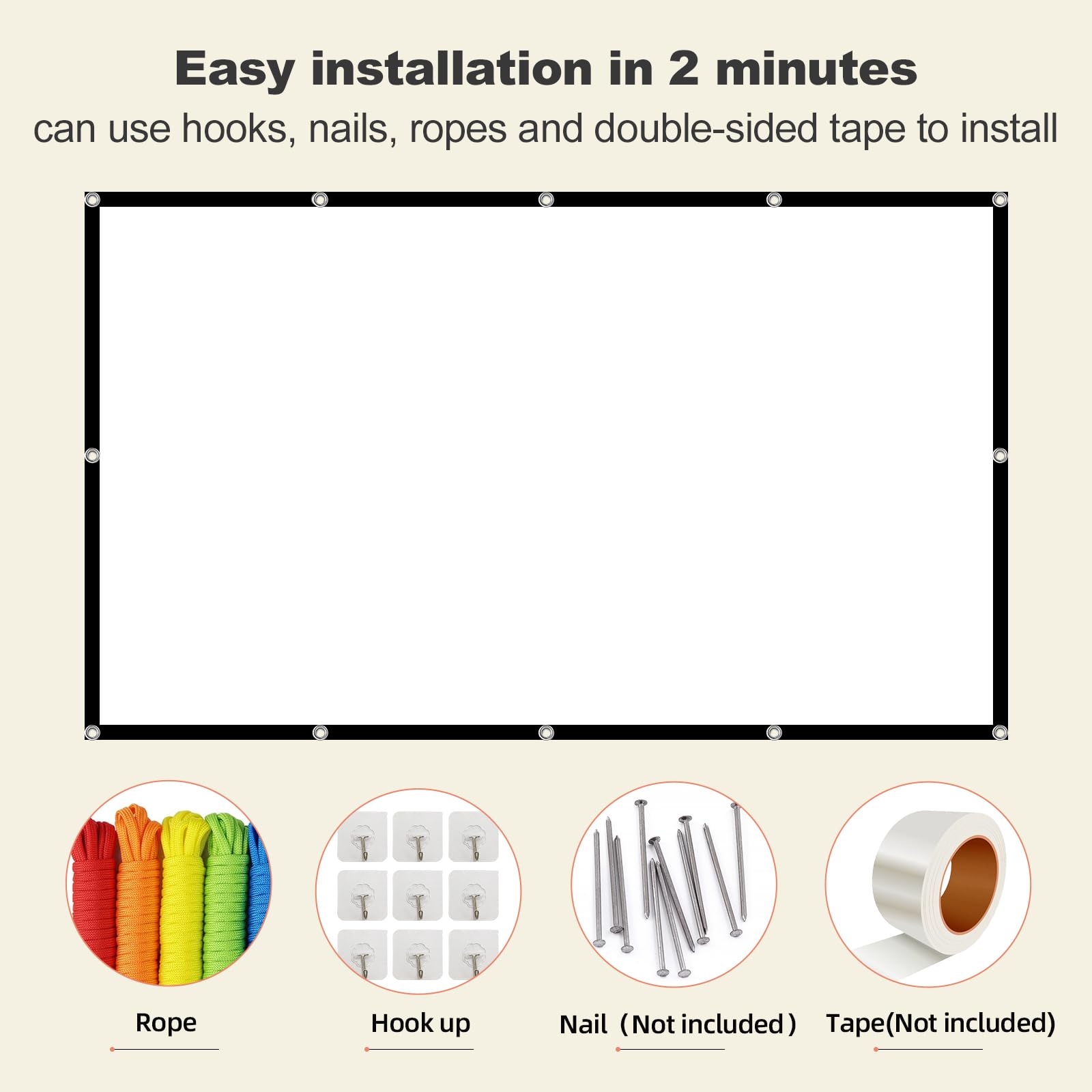 Projector Screen,XINLEMY 150-inch Projection Screen 4K 16:9 HD Foldable Portable Movie Screen Outdoor Indoor Double-Sided Cinema Screen for Movie Home Theater Backyard Partying - Image 7