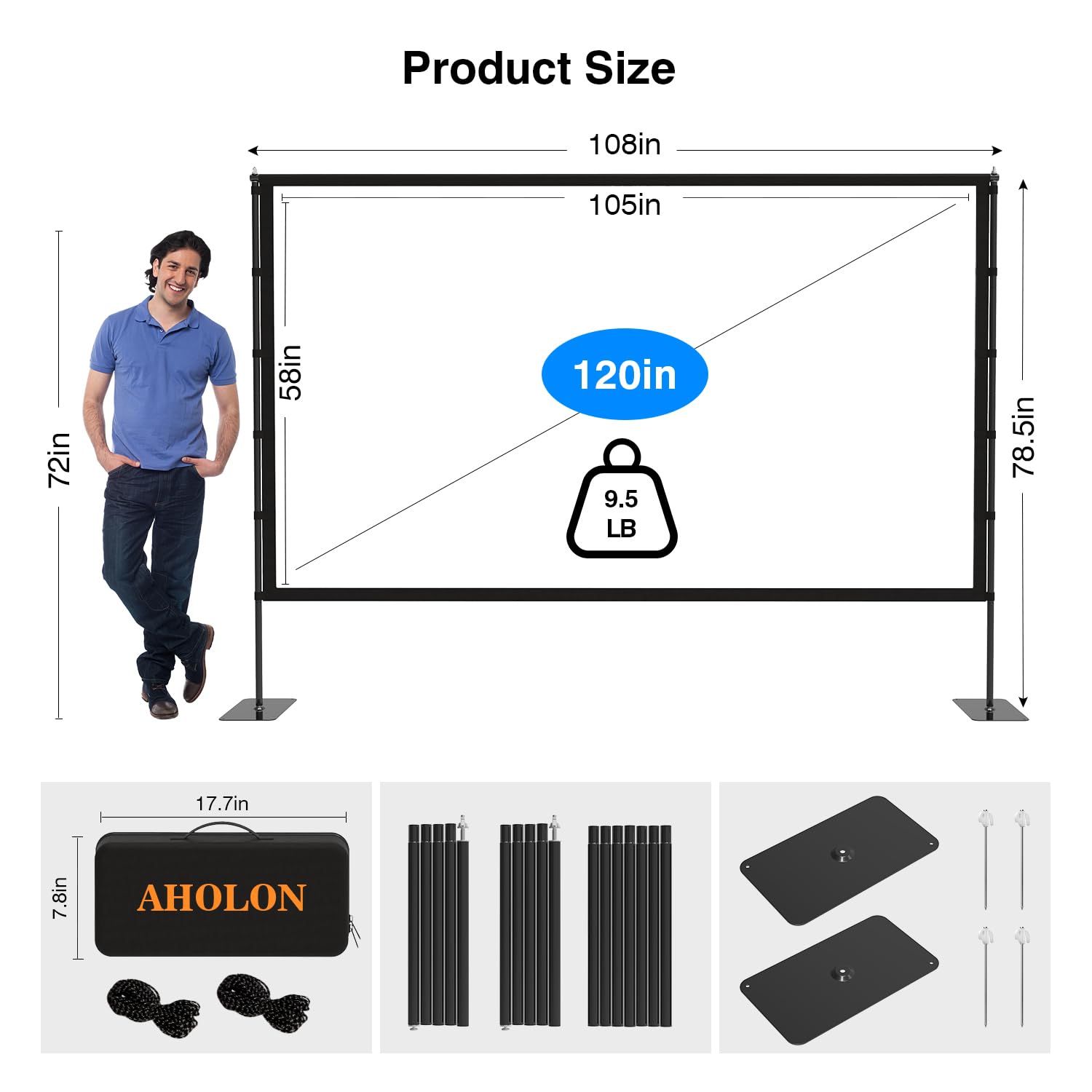 Outdoor Projector Screen with Stand - 120 inch Portable Projector Screens Indoor Outdoor Projector Screen 16:9 4K HD Outdoor Movie Screen with Carry Bag,Enioy Home Theater Projection Screen. - Image 4
