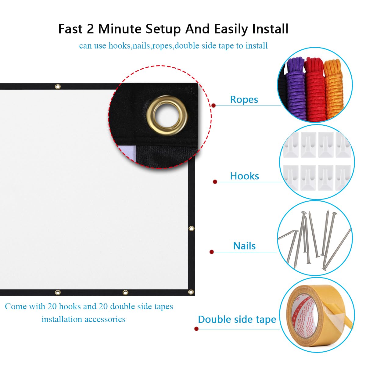 Mdbebbron 120 inch Projector Screen 16:9 Foldable Anti-Crease Portable Projector Movies Screens for Home Theater Outdoor Indoor Support Double Sided Projection - Image 6
