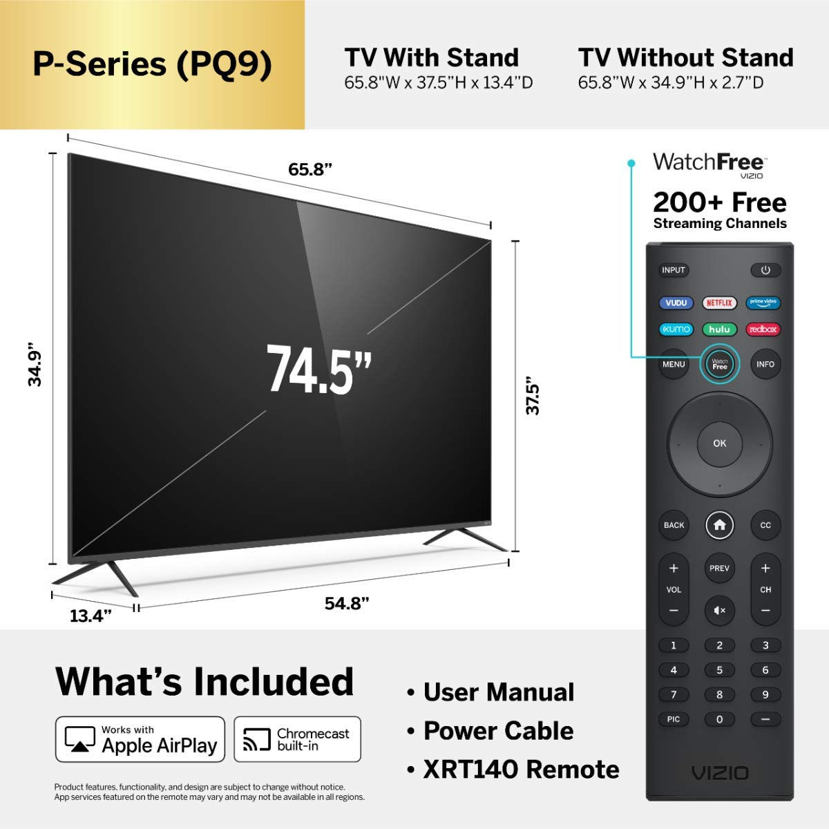 VIZIO 75 inch 4K Smart TV, P-Series Quantum UHD LED HDR Television with Apple AirPlay and Chromecast Built-in - Image 15