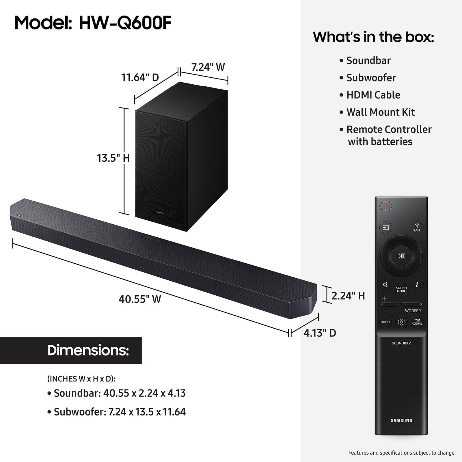 Samsung Q-Series Soundbar HW Q600F 3.1.2 ch Subwoofer (2025 Model) SpaceFit Sound Pro, Q-Symphony, Adaptive Sound - Image 8
