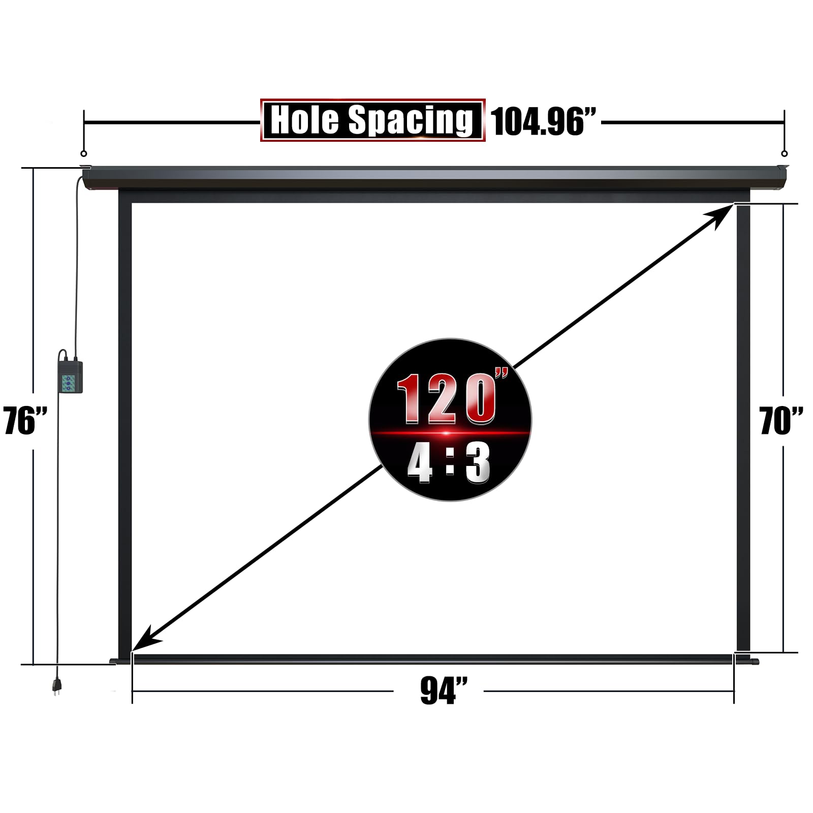 Motorized Projector Screen - Indoor and Outdoor Movies Screen Electric Projector Screen W/Remote Control (120 inch) - Image 7