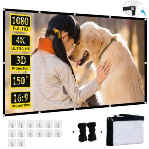 Projector Screen,XINLEMY 150-inch Projection Screen 4K 16:9 HD Foldable Portable Movie Screen Outdoor Indoor Double-Sided Cinema Screen for Movie Home Theater Backyard Partying