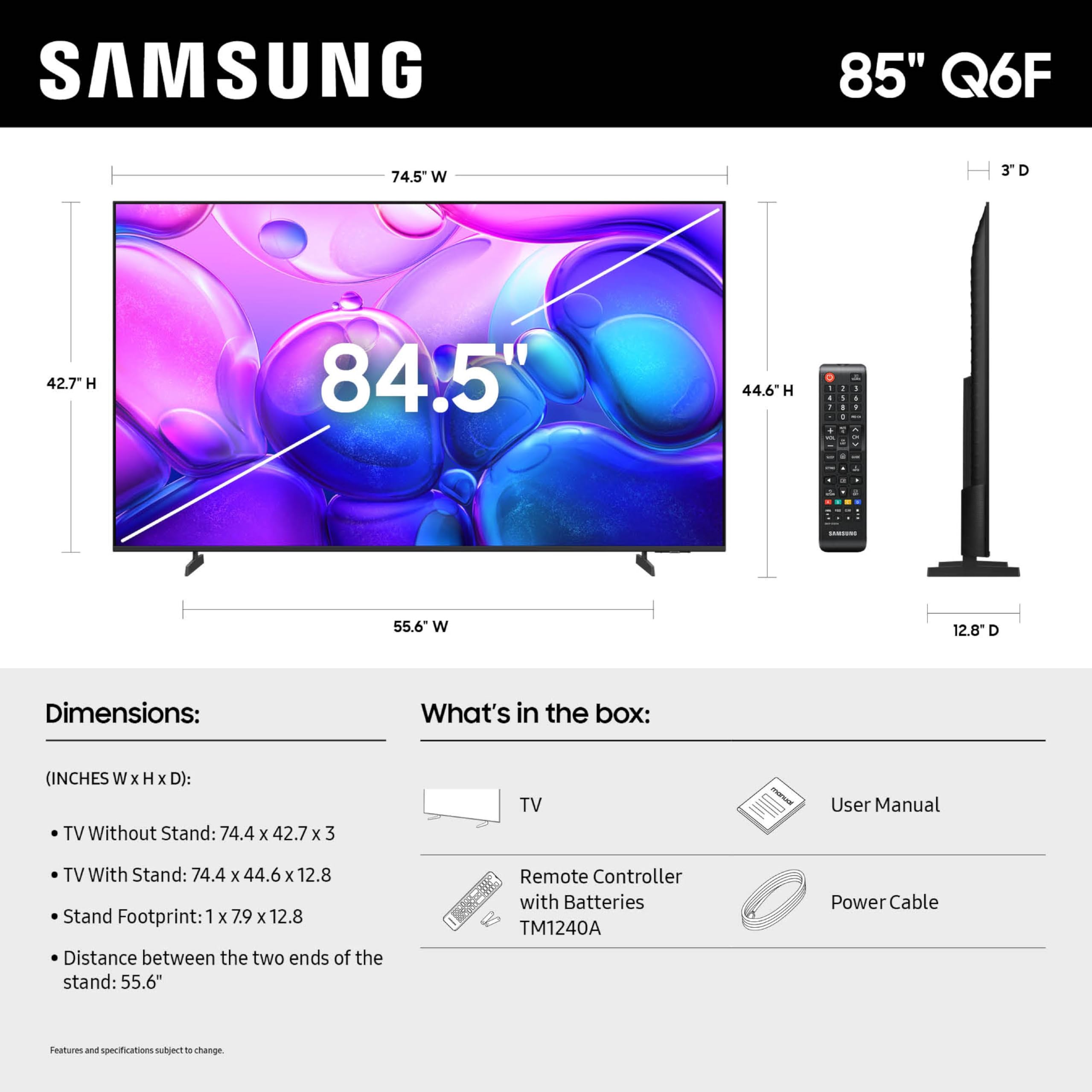 SAMSUNG 85-Inch Class QLED Q6F Series Samsung Vision AI Smart TV (2025 Model, 85Q6F) Q4 Lite Processor, Quantum HDR, Motion Xcelerator 60Hz, Color Booster, 4K Upscaling, Compatible with Alexa - Image 10
