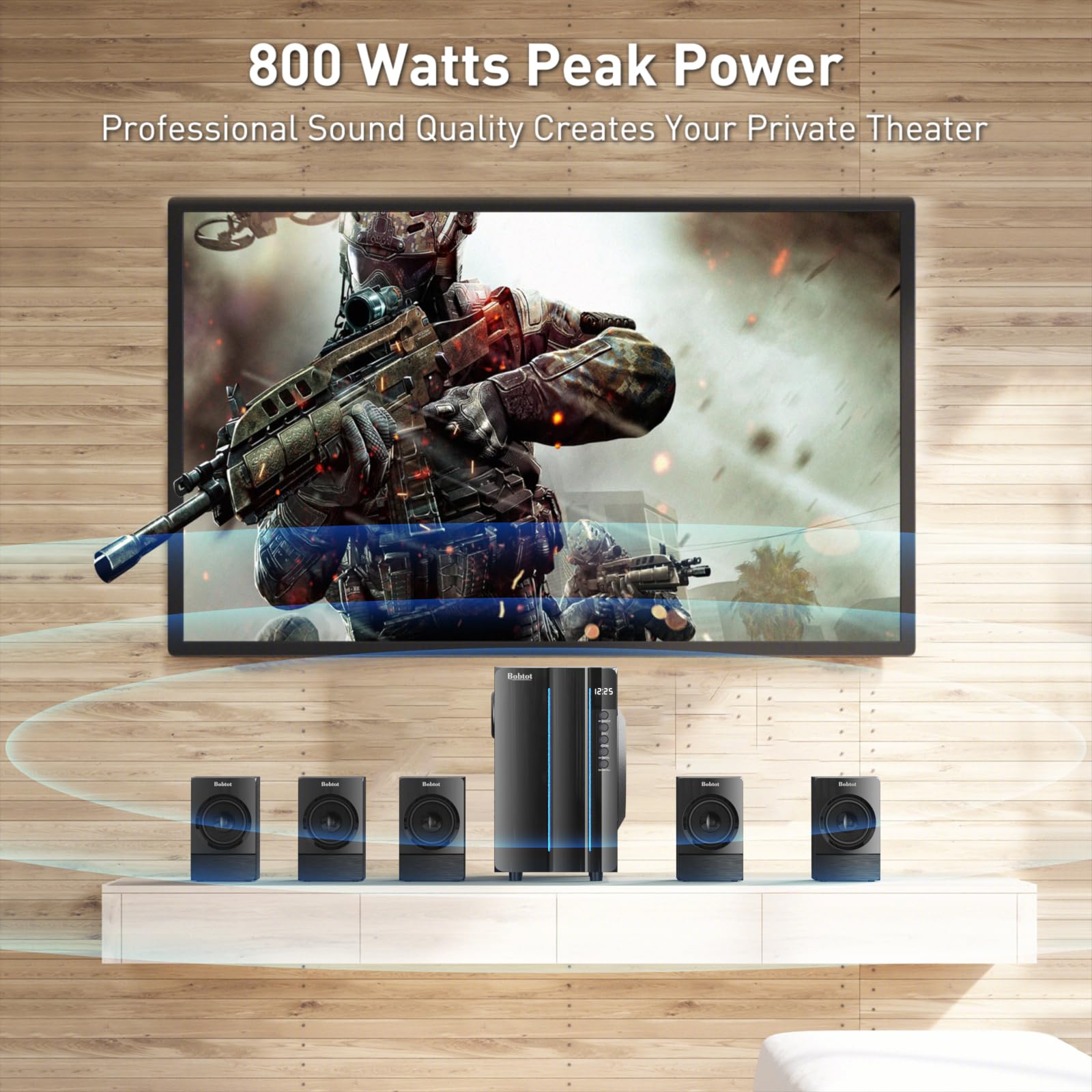 Bobtot Surround Sound Systems Home Theater System - 800 Watts Peak Power 6.5" Subwoofer 5.1/2.1 Wired Stereo Speakers Strong Bass with HDMI ARC Optical AUX Bluetooth Input - Image 7