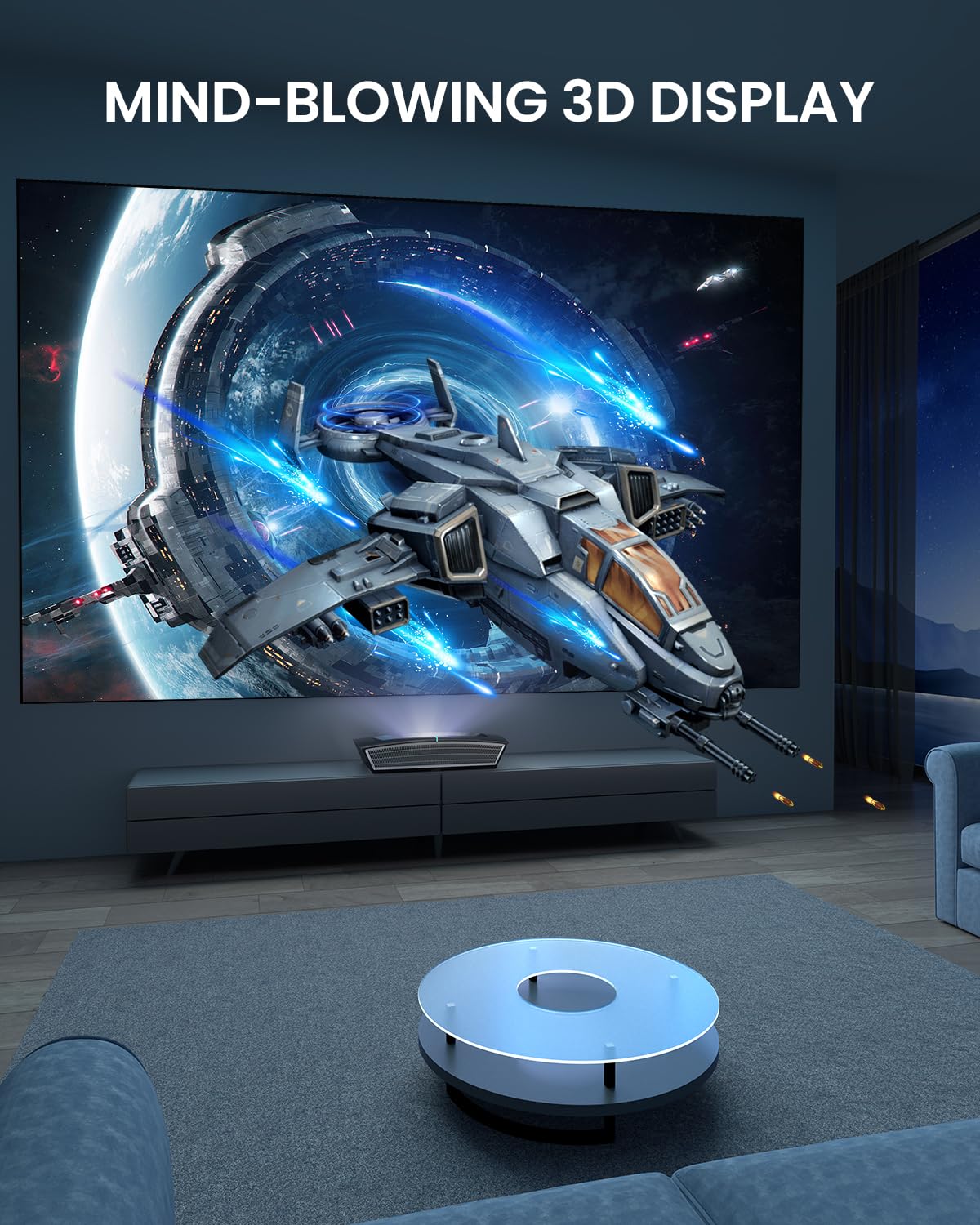 4K Smart Projector with Wifi and Bluetooth, 1080P Full HD Projector with Speaker, 3000 ANSI, WIFI6/5G, Ultra Short Throw, Triple UHD Laser TV with Android, HDR10 150", Home Bedroom Projector H6 - Image 5