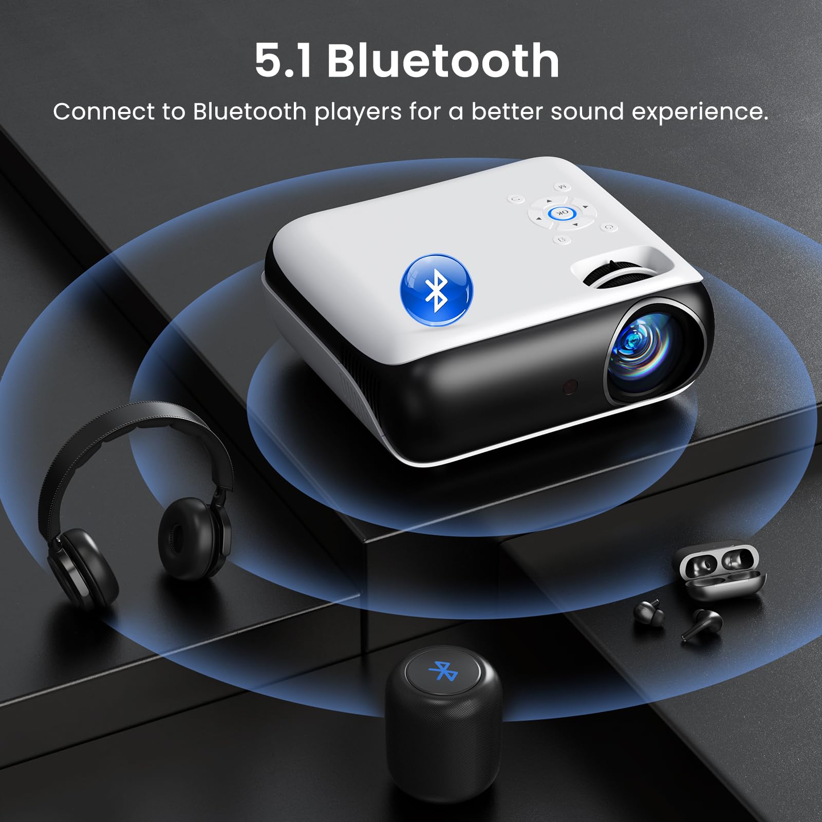 HAPPRUN Native 1080P Bluetooth Mini Projector, Full HD Portable Outdoor Movie Projector with Built-in Speaker, Compatible with Smartphone, HDMI, USB, AV, Fire Stick, PS5 for Home, Bedroom, Outdoor Use - Image 6