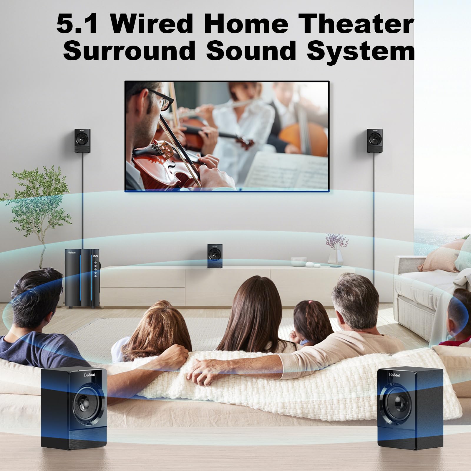 Bobtot Surround Sound Systems Home Theater System - 800 Watts Peak Power 6.5" Subwoofer 5.1/2.1 Wired Stereo Speakers Strong Bass with HDMI ARC Optical AUX Bluetooth Input - Image 8