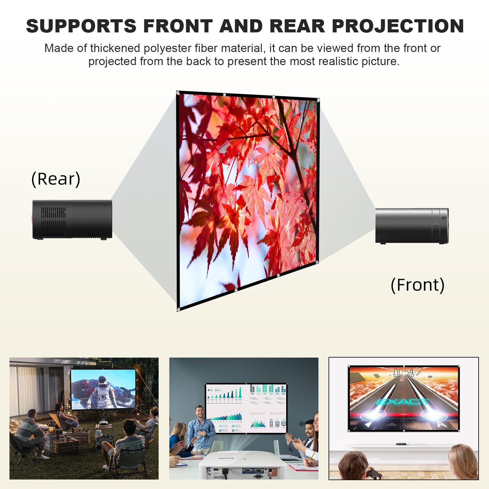 Projector Screen,XINLEMY 150-inch Projection Screen 4K 16:9 HD Foldable Portable Movie Screen Outdoor Indoor Double-Sided Cinema Screen for Movie Home Theater Backyard Partying - Image 3