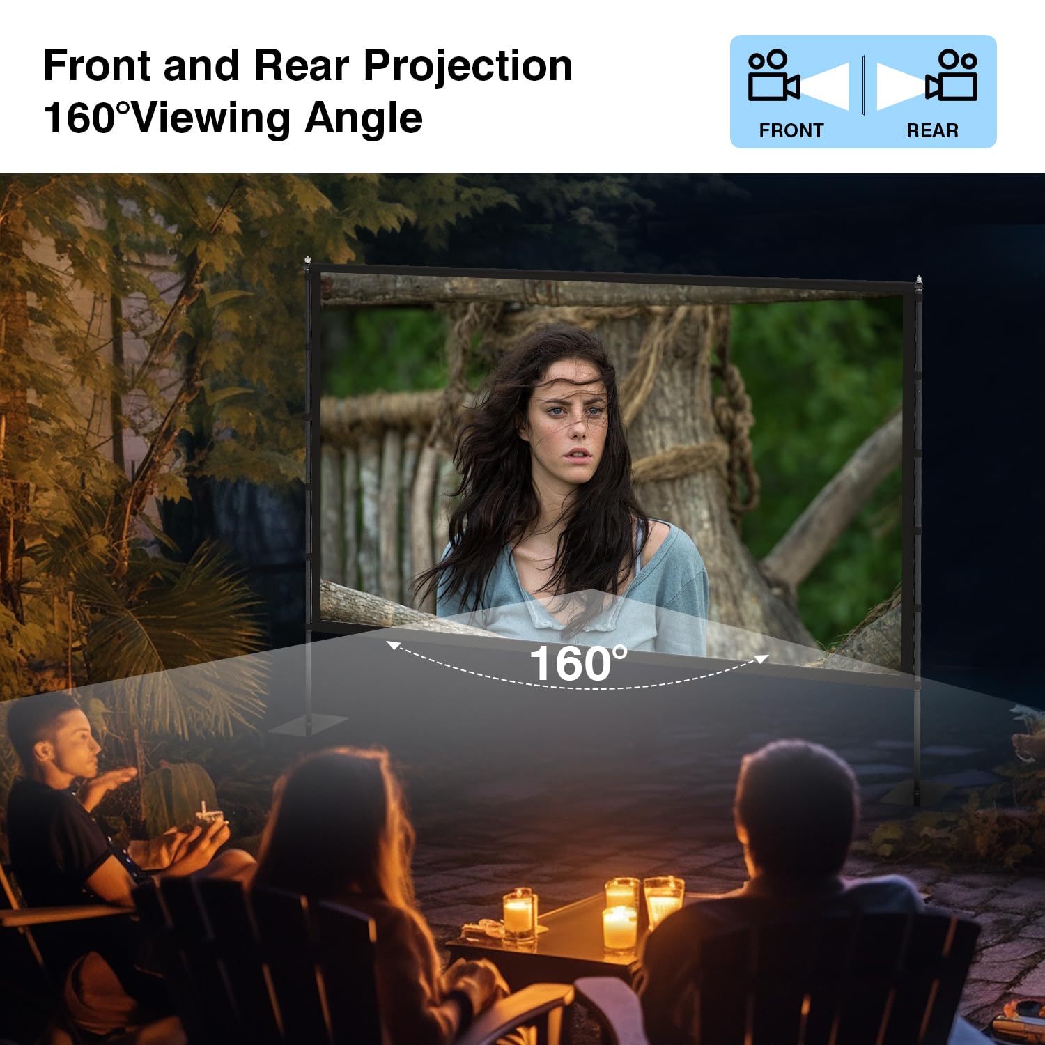 Outdoor Projector Screen with Stand - 120 inch Portable Projector Screens Indoor Outdoor Projector Screen 16:9 4K HD Outdoor Movie Screen with Carry Bag,Enioy Home Theater Projection Screen. - Image 5