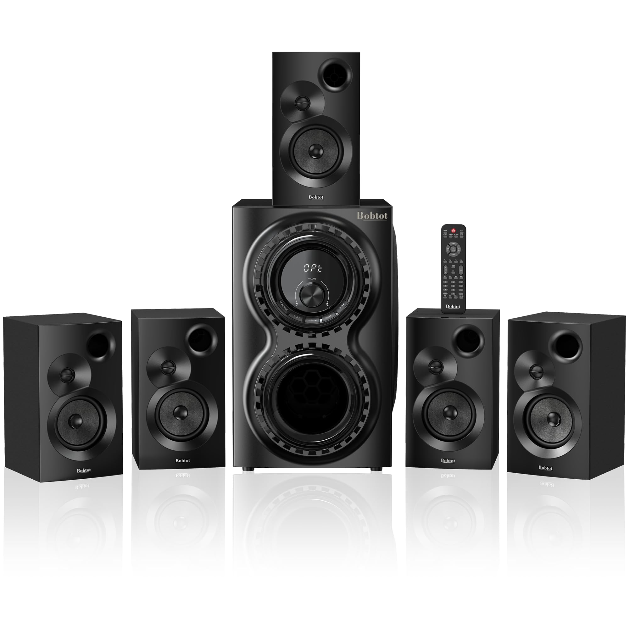 Bobtot Surround Sound Systems 1400 Watts Peak Power Home Theater Speakers - 12" Subwoofer Strong Bass 5.1 Wired Loud Stereo Audio System with Bluetooth HDMI ARC Optical Input for TV - Image 2