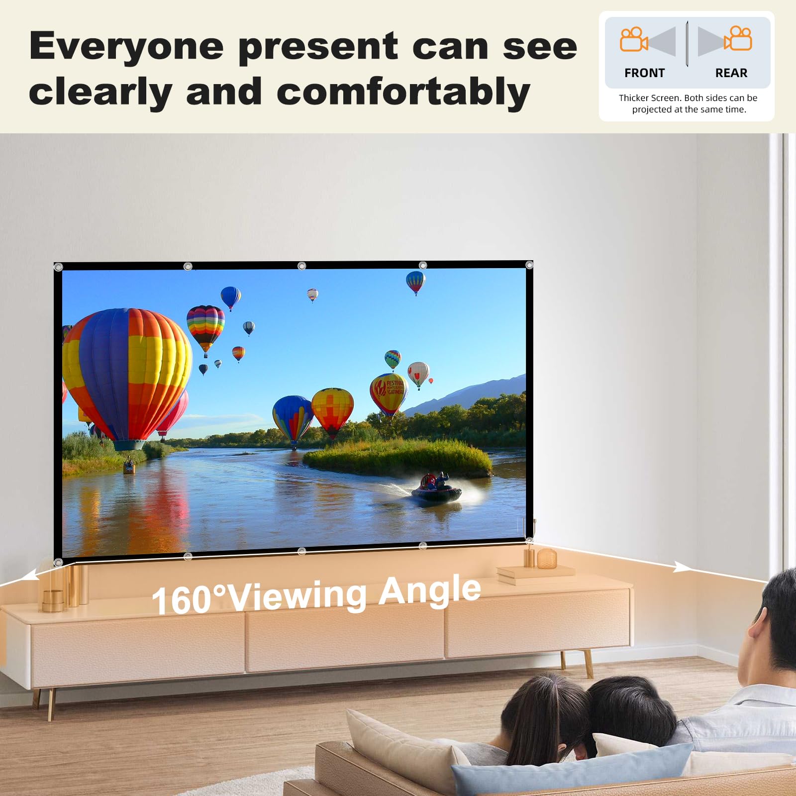 Projector Screen,XINLEMY 150-inch Projection Screen 4K 16:9 HD Foldable Portable Movie Screen Outdoor Indoor Double-Sided Cinema Screen for Movie Home Theater Backyard Partying - Image 4