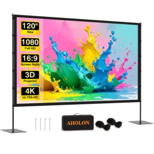 Outdoor Projector Screen with Stand - 120 inch Portable Projector Screens Indoor Outdoor Projector Screen 16:9 4K HD Outdoor Movie Screen with Carry Bag,Enioy Home Theater Projection Screen.
