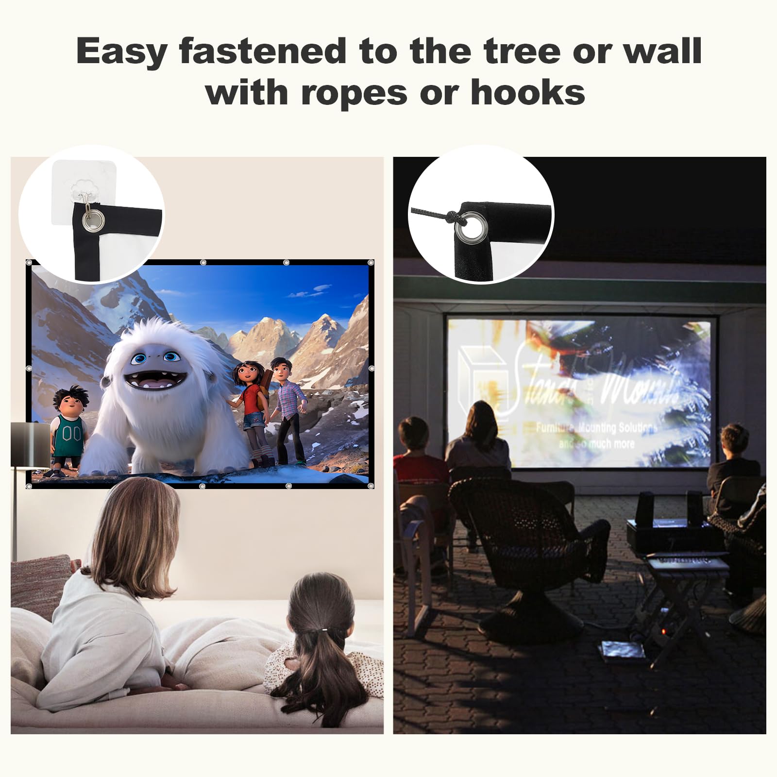 Projector Screen,XINLEMY 150-inch Projection Screen 4K 16:9 HD Foldable Portable Movie Screen Outdoor Indoor Double-Sided Cinema Screen for Movie Home Theater Backyard Partying - Image 8