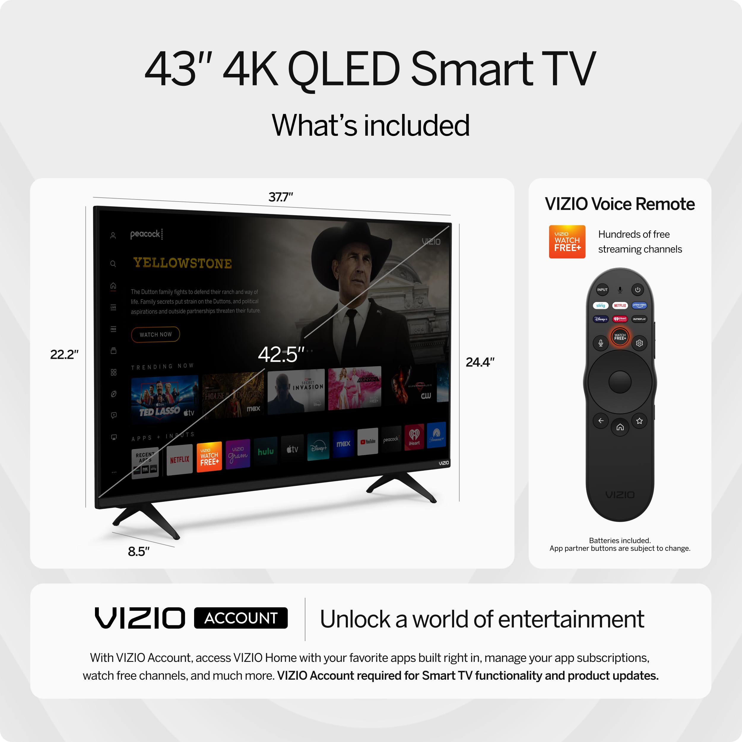 VIZIO 43-inch Quantum 4K QLED HDR Smart TV w/Dolby Vision HDR, 120fps @1080p PC Gaming, WiFi 6, Bluetooth Headphone Capable, Apple AirPlay, Google Cast Built-in (VQD43M-0801, New) - Image 17