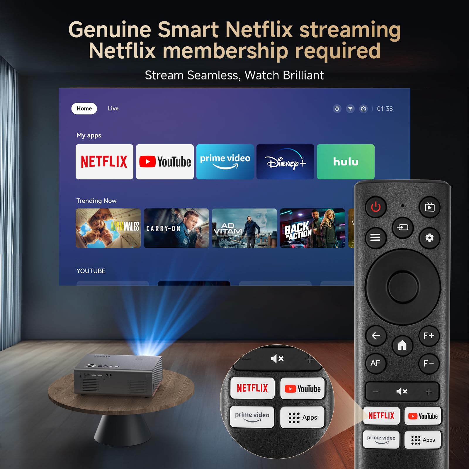 4K Projector with Built-in Apps, 1200ANSI Auto Focus&6D Keystone Dolby Audio Kogata Smart Projector with WiFi 6 Bluetooth Outdoor Movie Proyector for Home Theater HDR10+ UPGRADE - Image 7