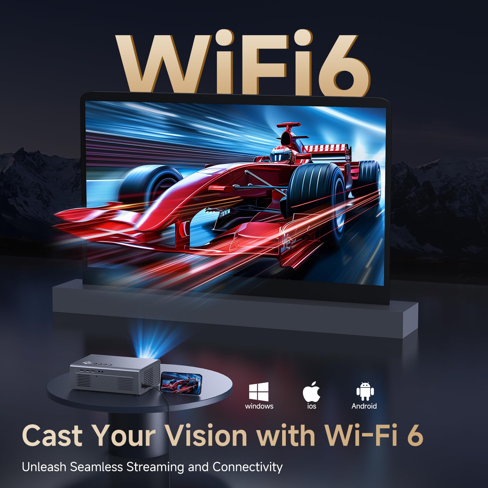 4K Projector with Built-in Apps, 1200ANSI Auto Focus&6D Keystone Dolby Audio Kogata Smart Projector with WiFi 6 Bluetooth Outdoor Movie Proyector for Home Theater HDR10+ UPGRADE - Image 3