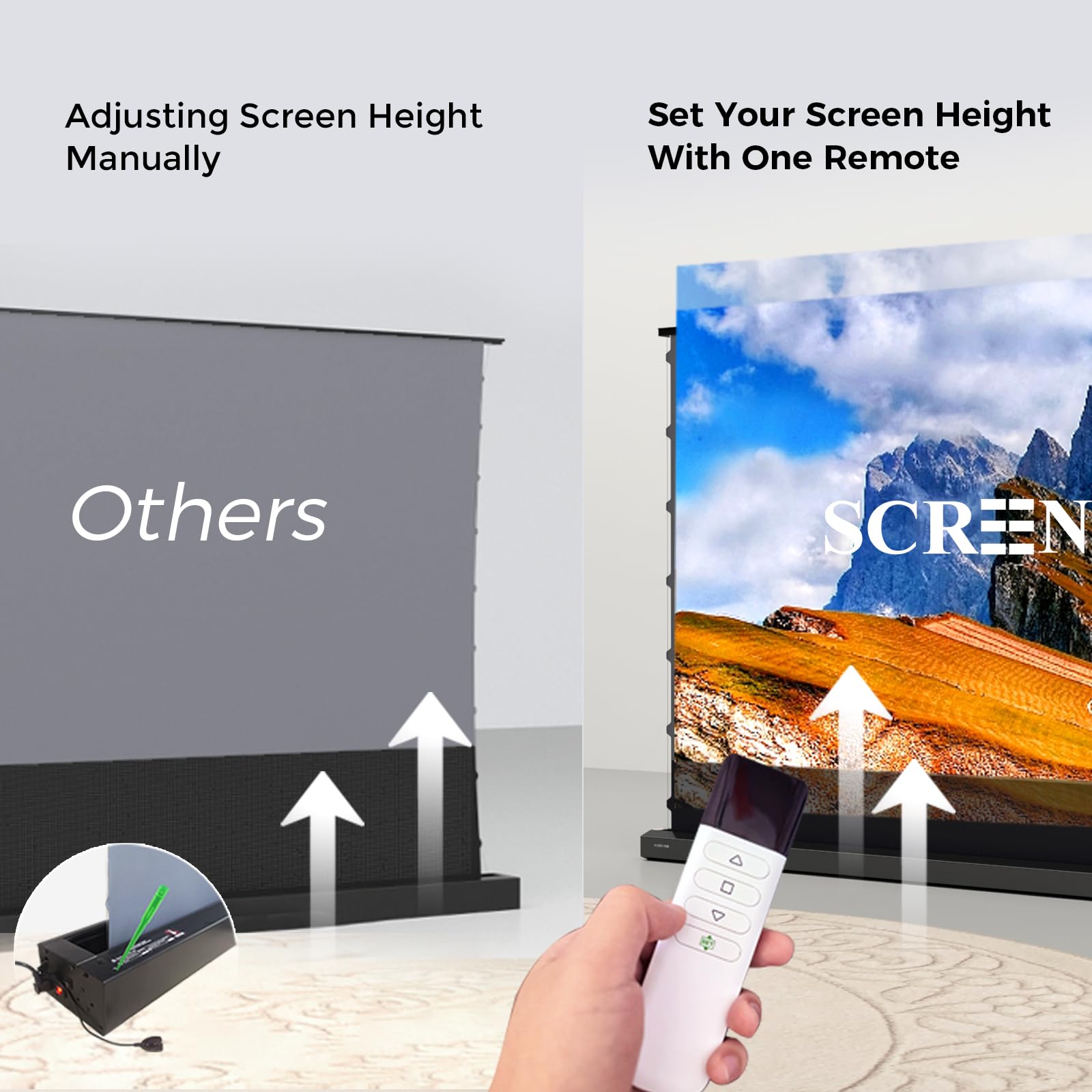 SCREENPRO Tensioned Floor Rising Projector Screen 150 inch, Motorized ALR Projector Screen with Remote, 16:9 Electric Home Theater Screen for 4K Projectors - Image 2