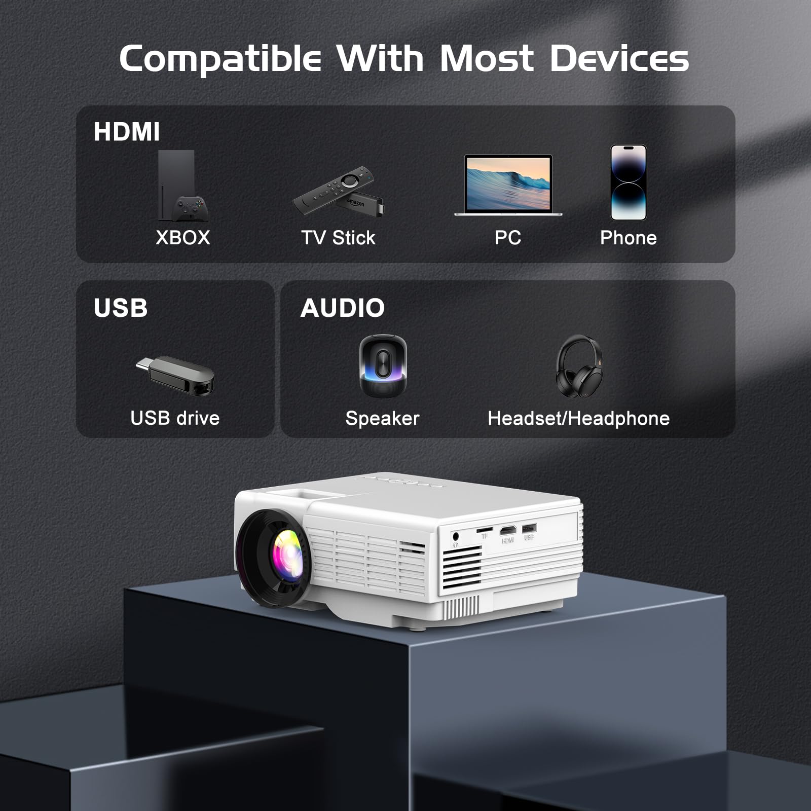 PANSEBA 1080P Mini Projector with Screen, Portable Home Theater Movie Projector with Two-Way Bluetooth, HDMI/USB Input for Smartphone/TV Stick, Ideal for Indoor & Outdoor Use - Image 4